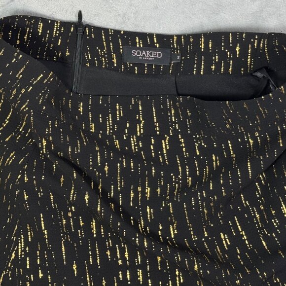 Soaked in Luxury Devin Black & Metallic Gold Striped Faux Wrap Mini Skirt - Picture 4 of 9